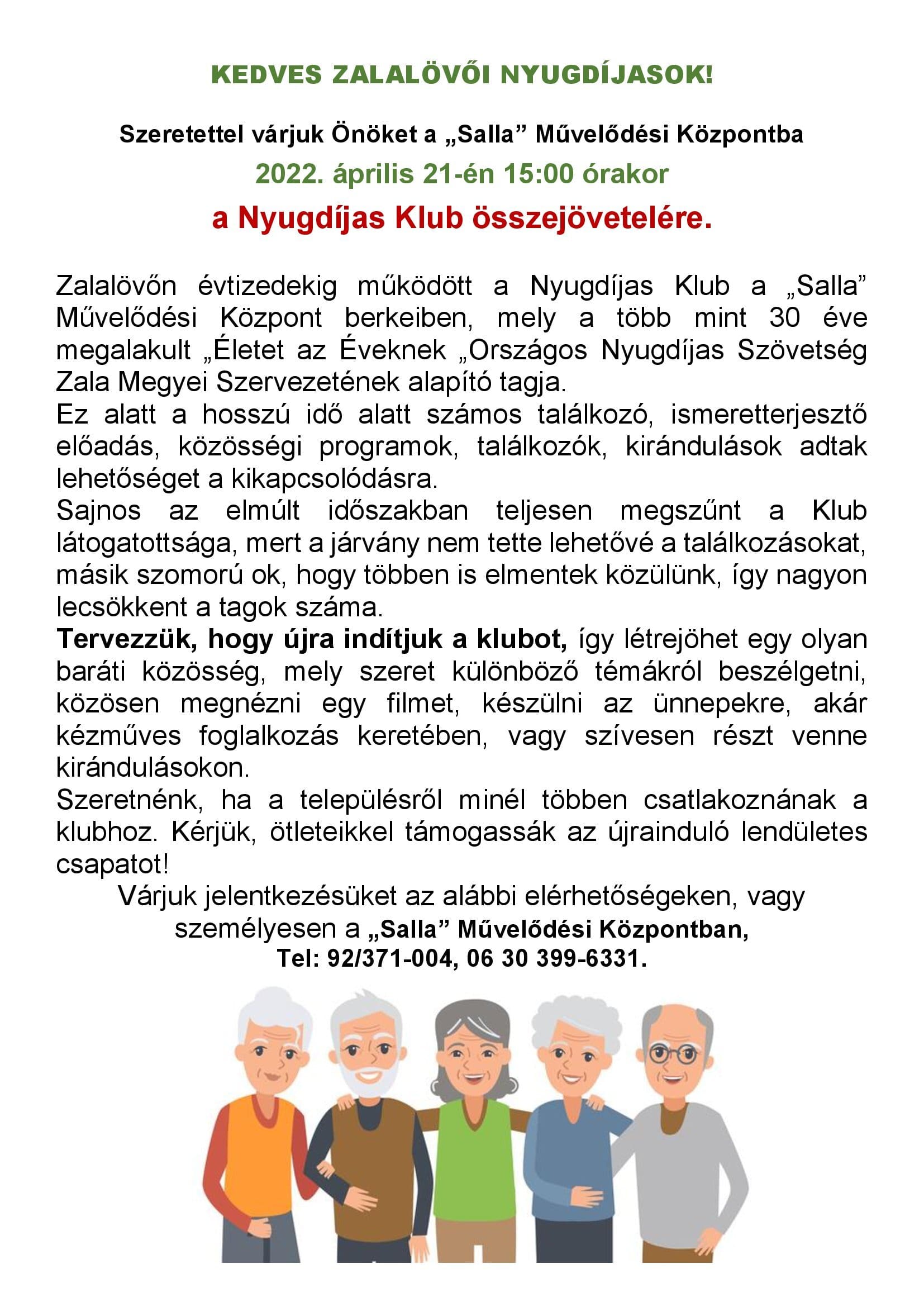 Nyugdíjas Klub összejövetele