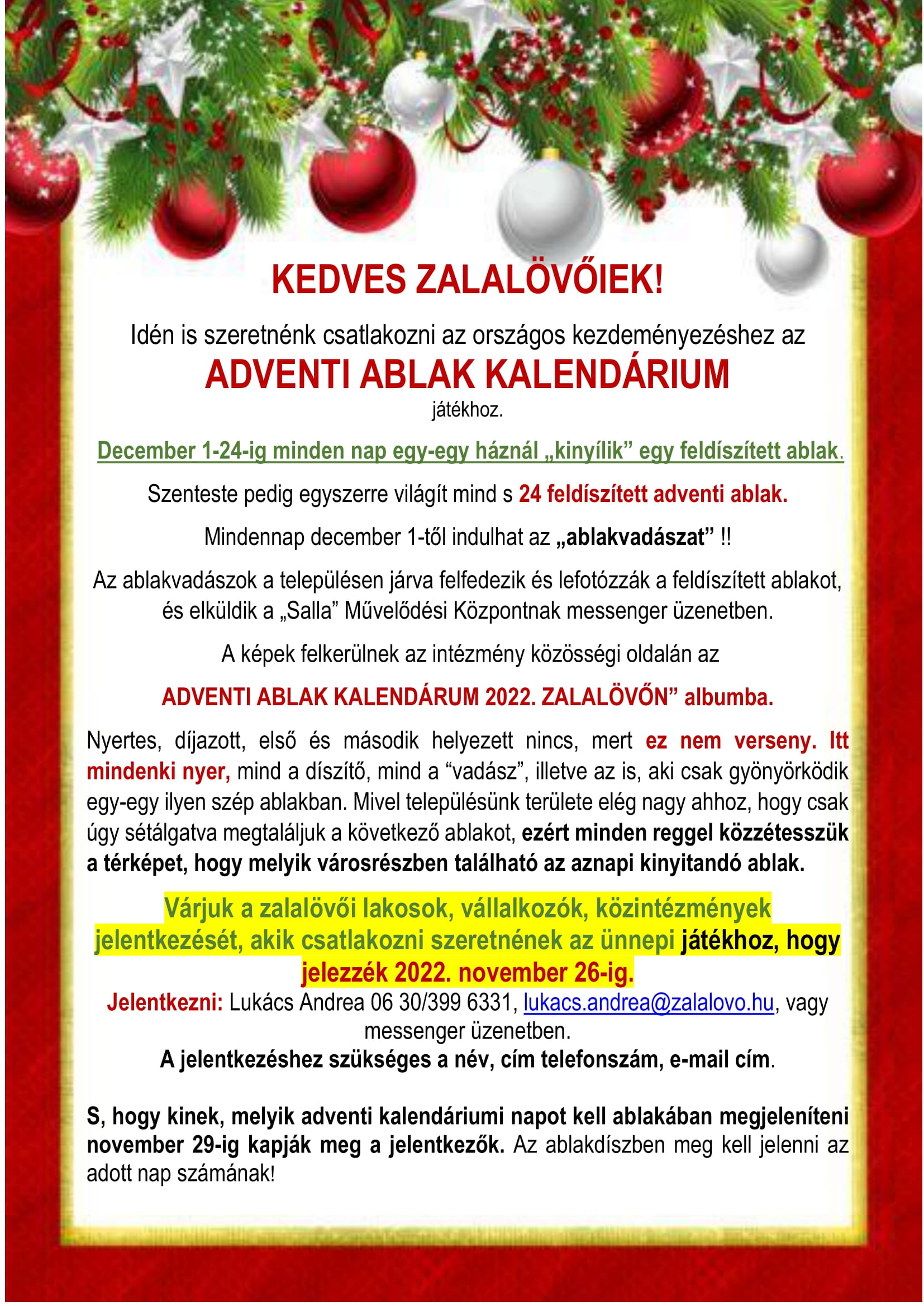 Adventi Ablak Kalendárium – felhívás