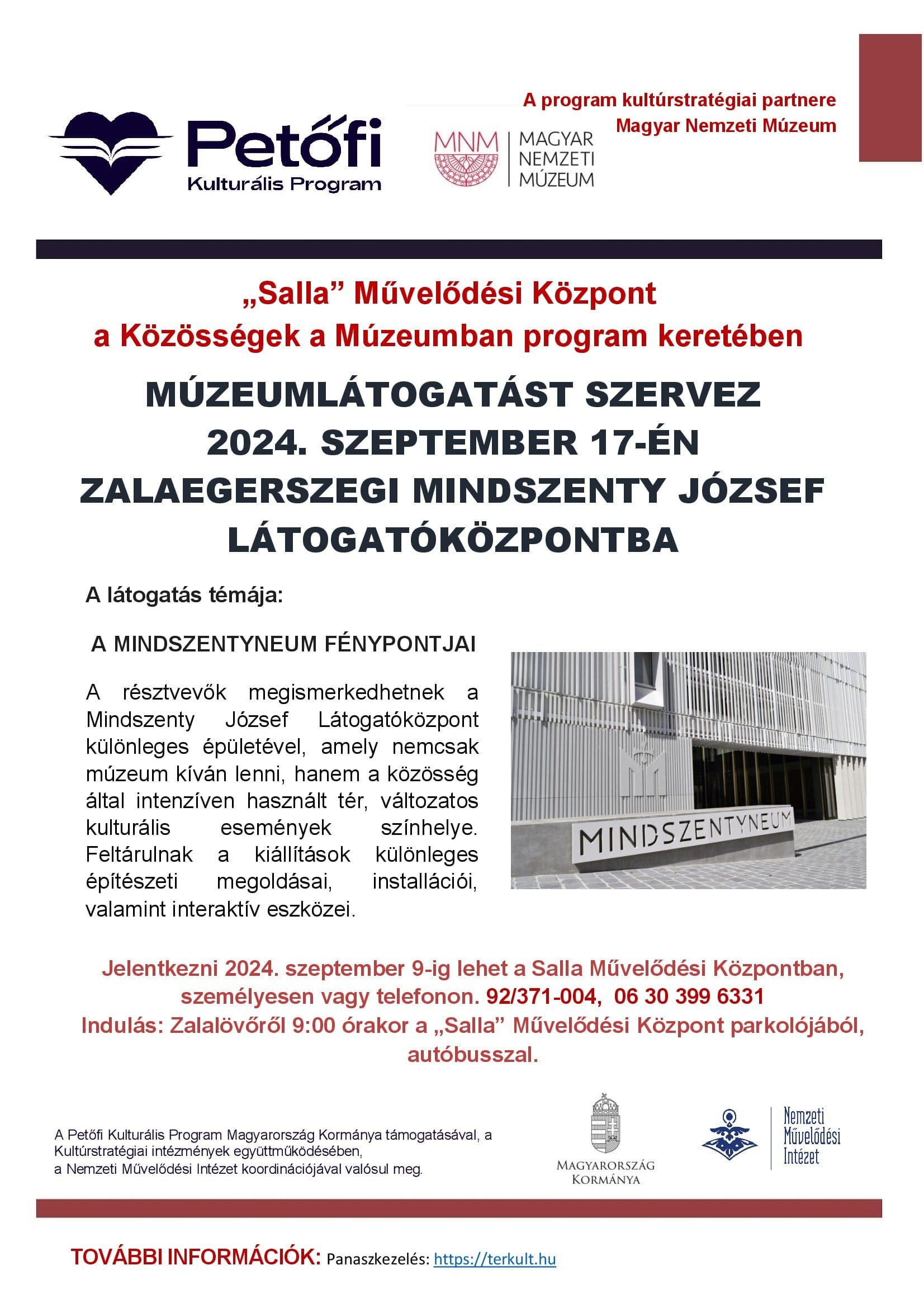 MÚZEUMLÁTOGATÁS SZERVEZ A ZALAEGERSZEGI MINDSZENTY JÓZSEF  LÁTOGATÓKÖZPONTBA